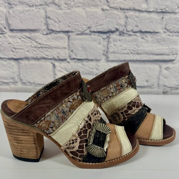 Freebird by Steven FB-BUDHA Heeled Sandals Size 6 Boho Patchwork Western Mule - Picture 3 of 16